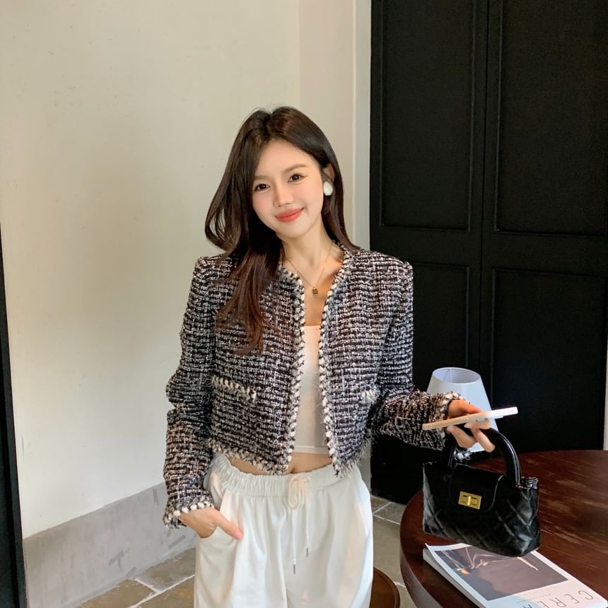 Plaid Tweed Cropped Jacket