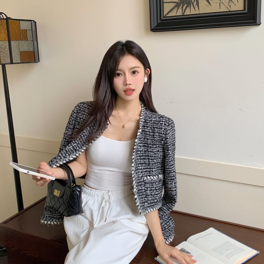 Plaid Tweed Cropped Jacket