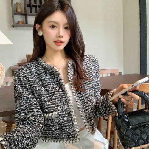 Plaid Tweed Cropped Jacket