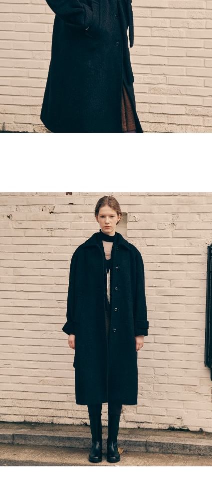 Woolen Mac Coat with Sash (Black)