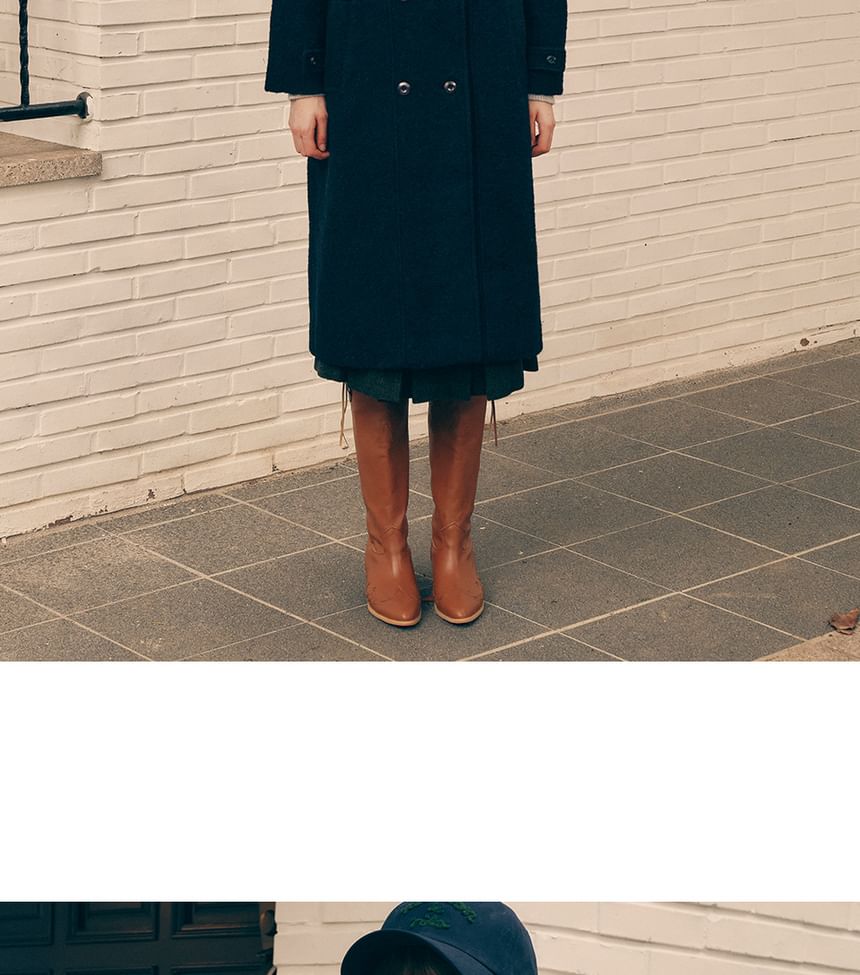 Double-Button Wool Coat (Navy Blue)