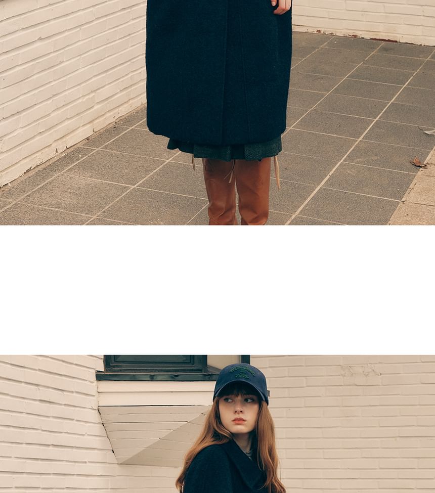 Double-Button Wool Coat (Navy Blue)