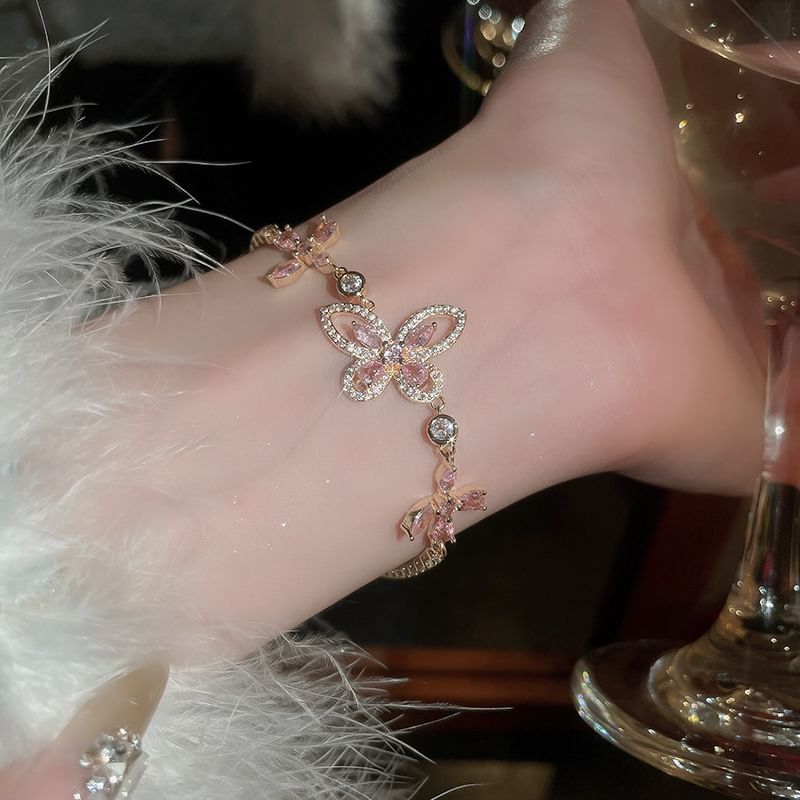 Rhinestone Floral Butterfly Bracelet