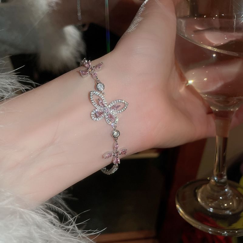 Rhinestone Floral Butterfly Bracelet