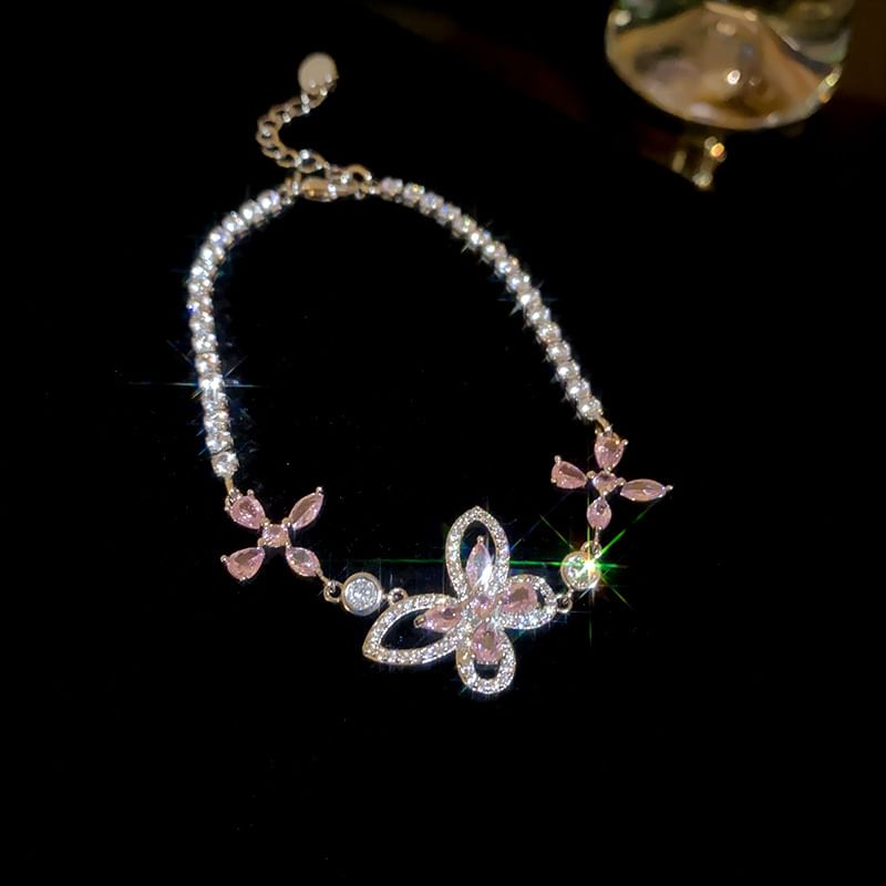 Rhinestone Floral Butterfly Bracelet