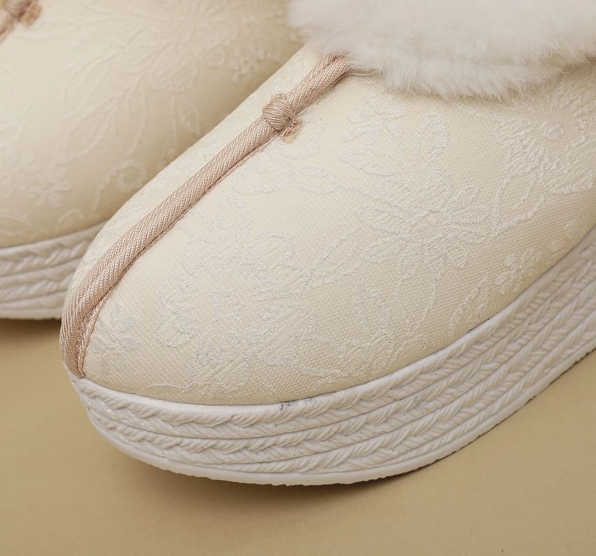 Bow Fleece-Lined Wedge Platform Pumps Heel