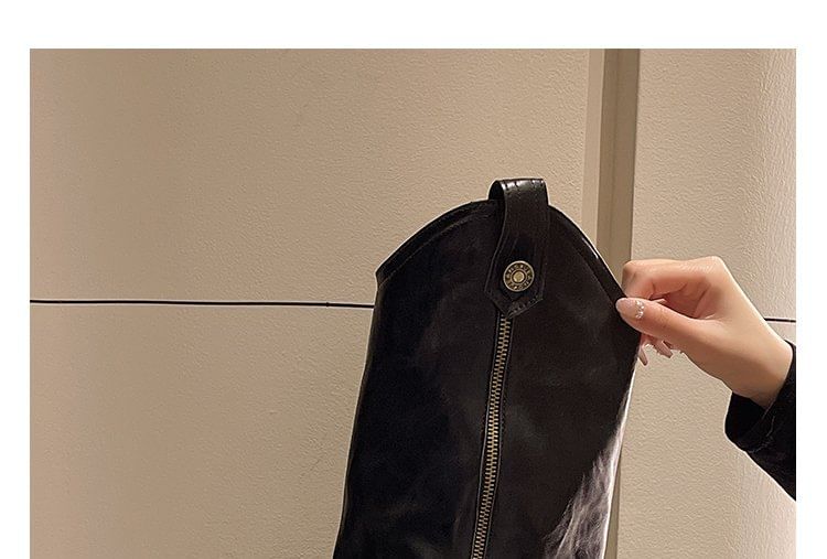 Knee Buckled Zip Panel Boots Platform High