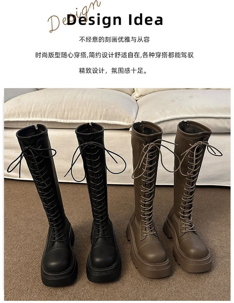 Platform Boots Lace Knee High Up