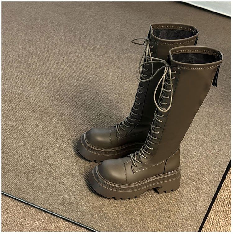 Platform Boots Lace Knee High Up