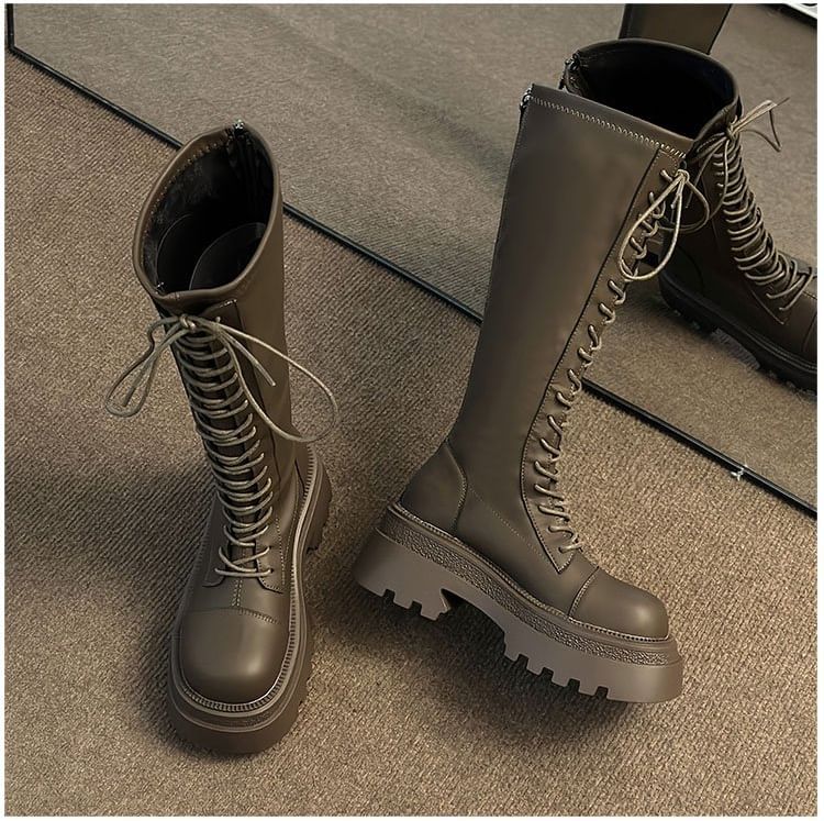 Platform Boots Lace Knee High Up