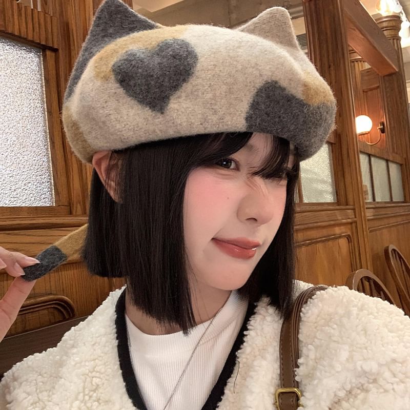 Cat Ear Patterned Beret