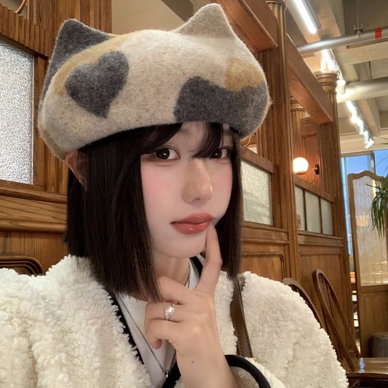 Cat Ear Patterned Beret