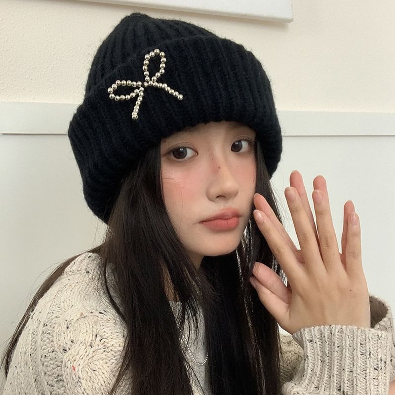 Beaded Bow Beanie
