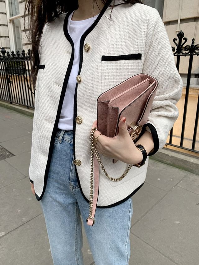 Contrast Trim Button-Up Jacket