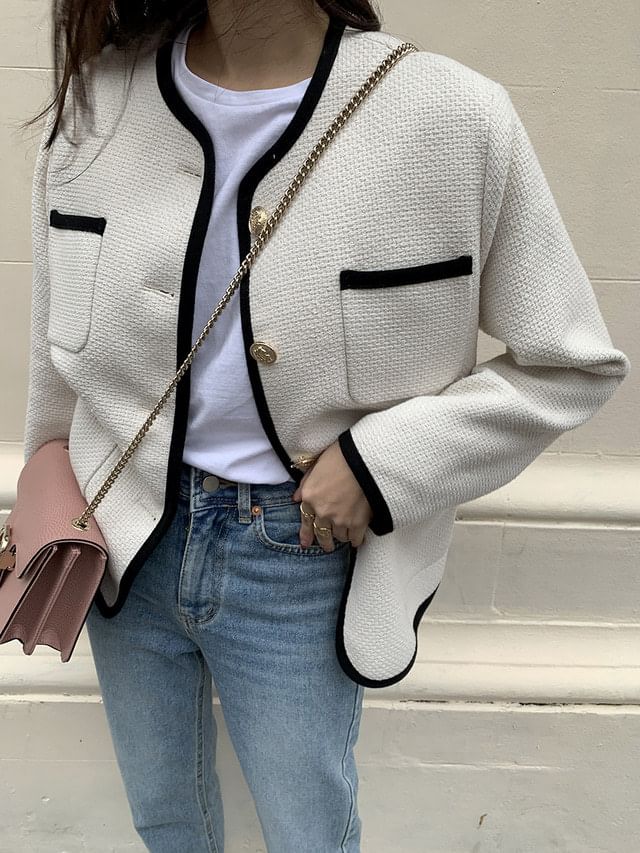 Contrast Trim Button-Up Jacket