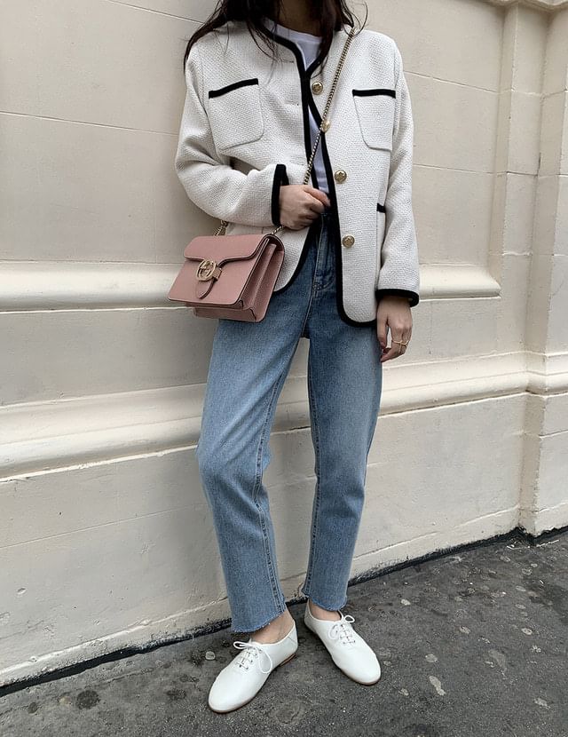 Contrast Trim Button-Up Jacket