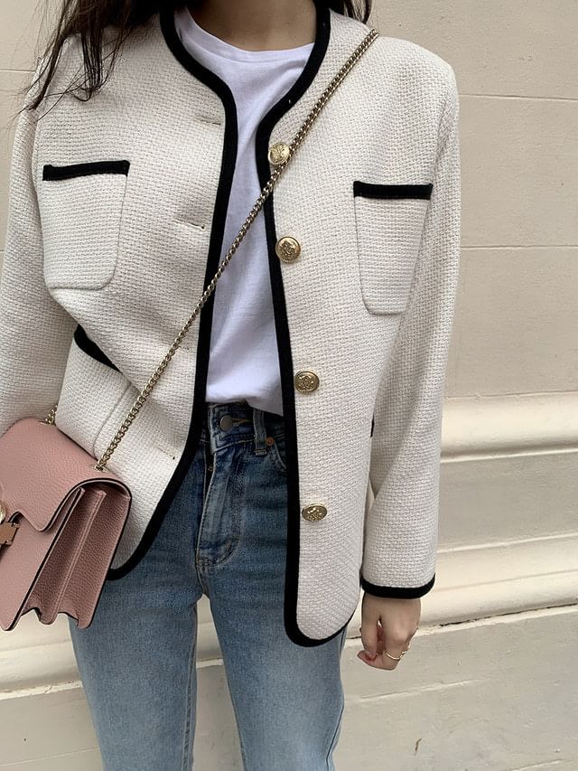 Contrast Trim Button-Up Jacket