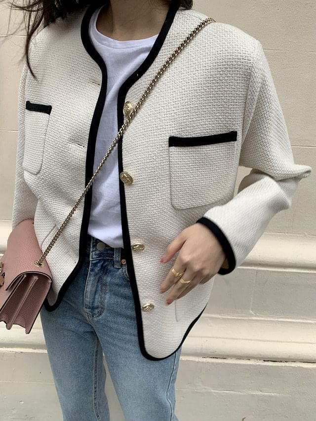 Contrast Trim Button-Up Jacket