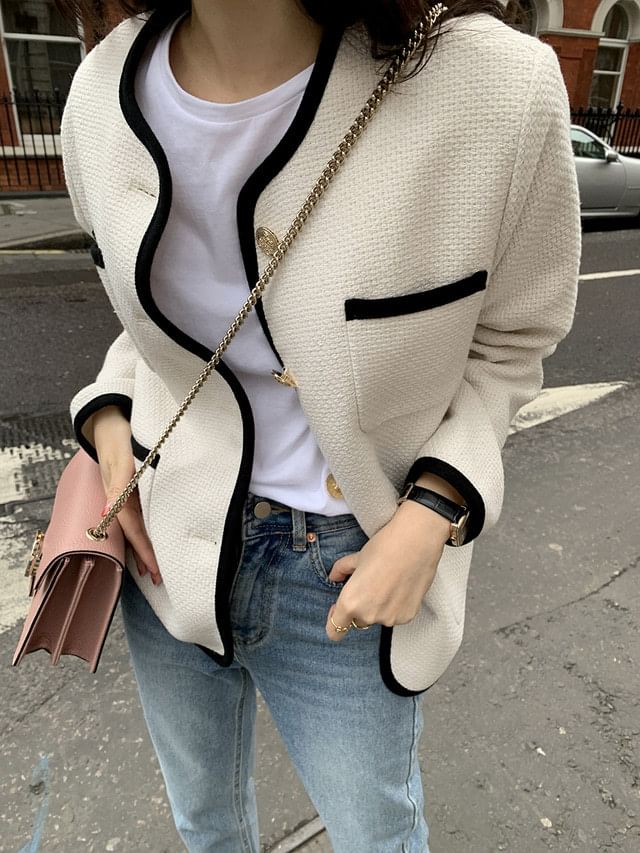 Contrast Trim Button-Up Jacket