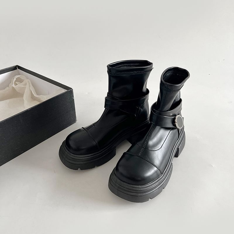 Panel Short Boots Platform Buckled