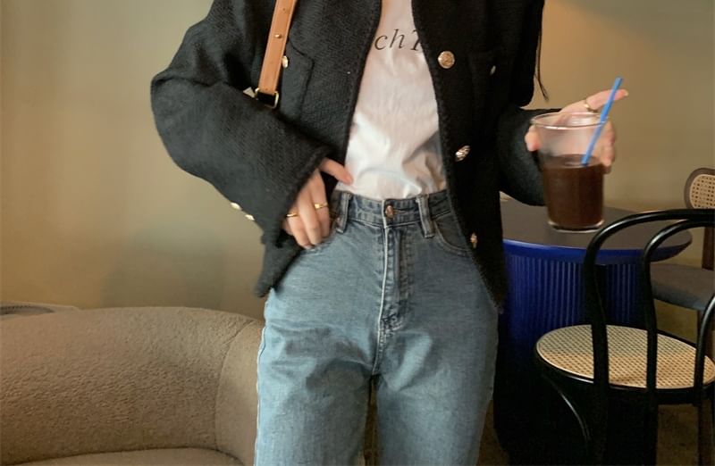 Crew-Neck Tweed Jacket