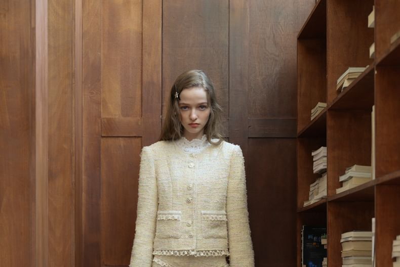 Tweed Button-Up Jacket / Mini Skirt