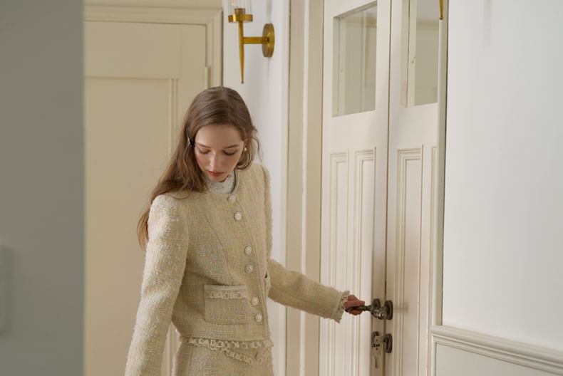 Tweed Button-Up Jacket / Mini Skirt