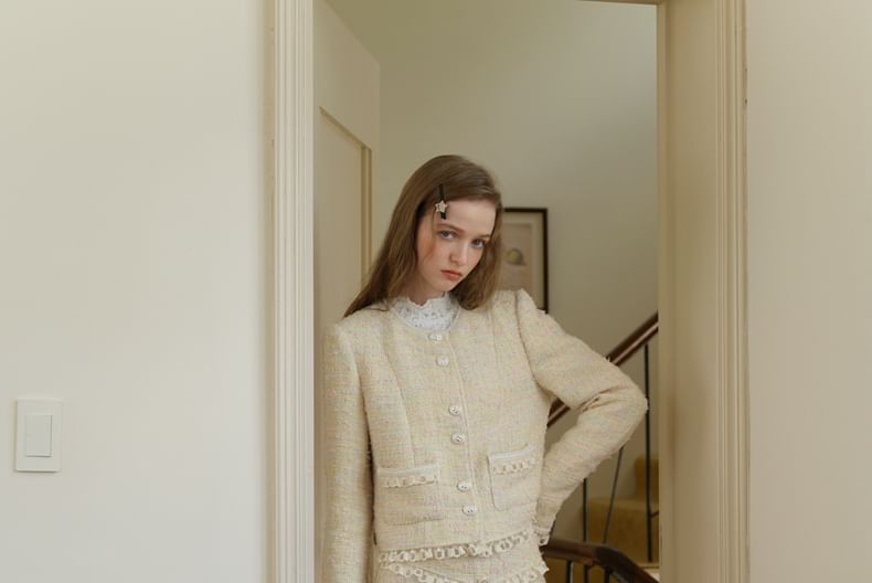 Tweed Button-Up Jacket / Mini Skirt