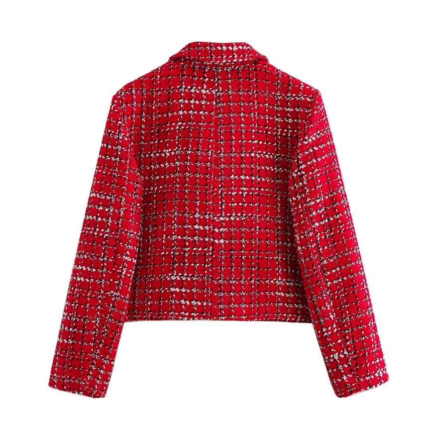 Collar Plaid Tweed Button Jacket / Skort