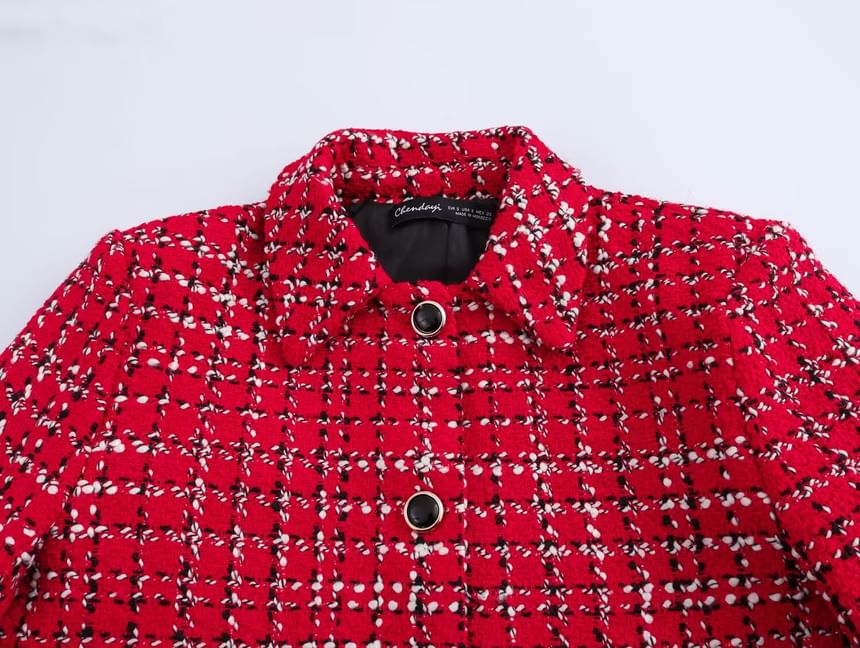 Collar Plaid Tweed Button Jacket / Skort