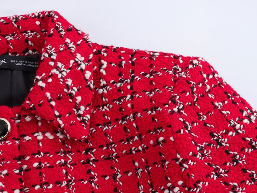 Collar Plaid Tweed Button Jacket / Skort