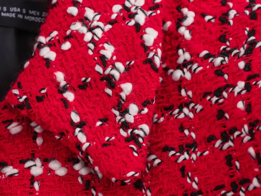 Collar Plaid Tweed Button Jacket / Skort