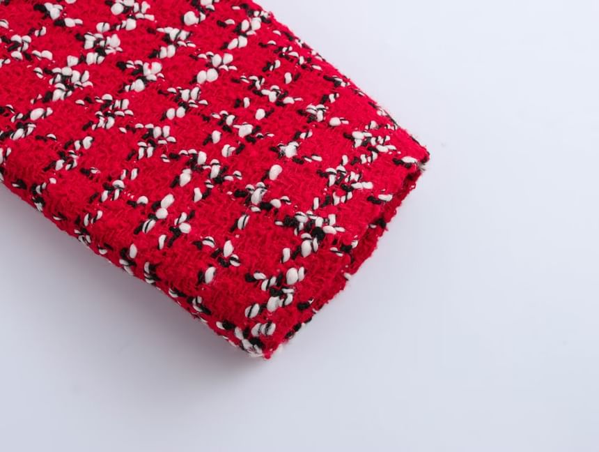 Collar Plaid Tweed Button Jacket / Skort