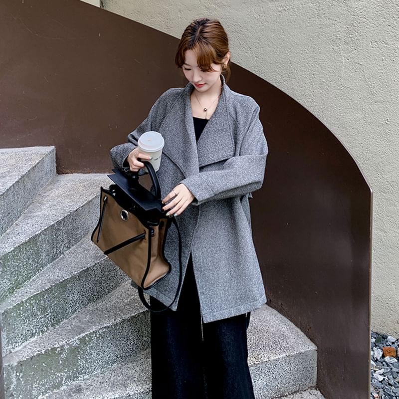 Mock Neck Asymmetrical Button-Up Coat