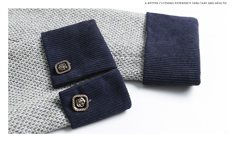 Lapel Collar Two Tone Button Cropped Tweed Jacket