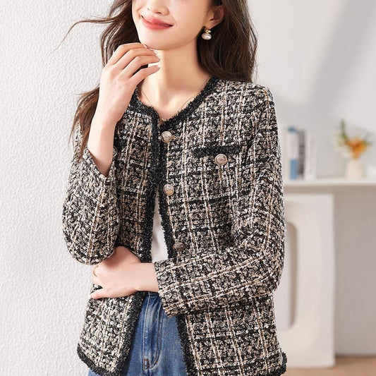 Round Neck Tweed Cropped Button Jacket