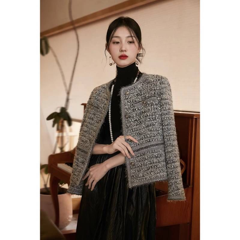 Striped Tweed Single-Breasted Jacket