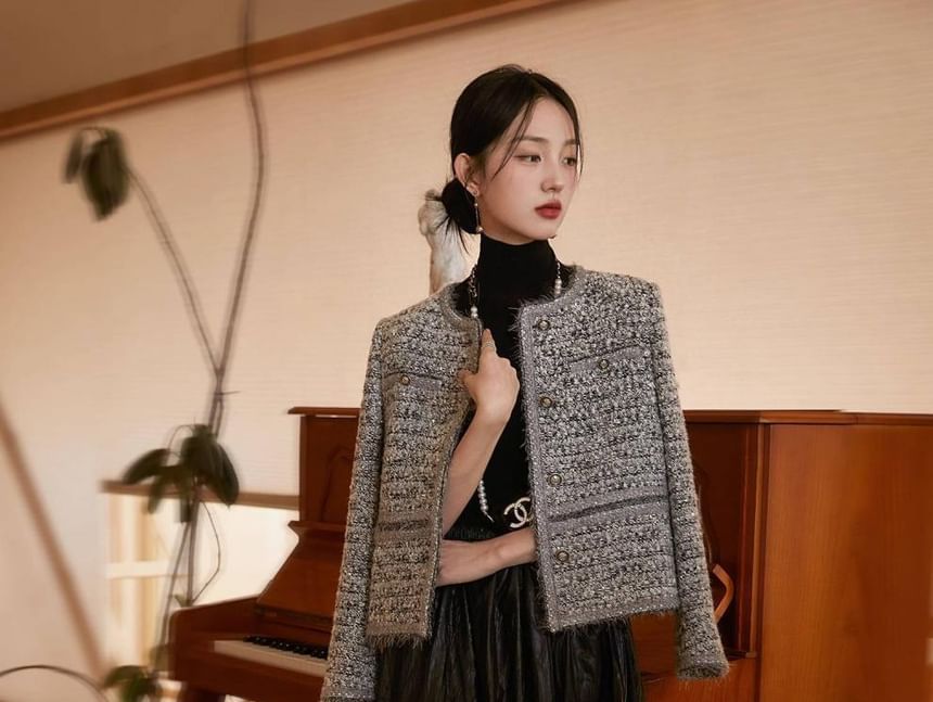 Striped Tweed Single-Breasted Jacket