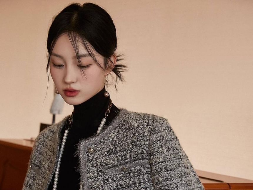 Striped Tweed Single-Breasted Jacket