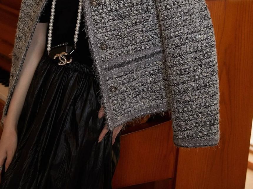 Striped Tweed Single-Breasted Jacket