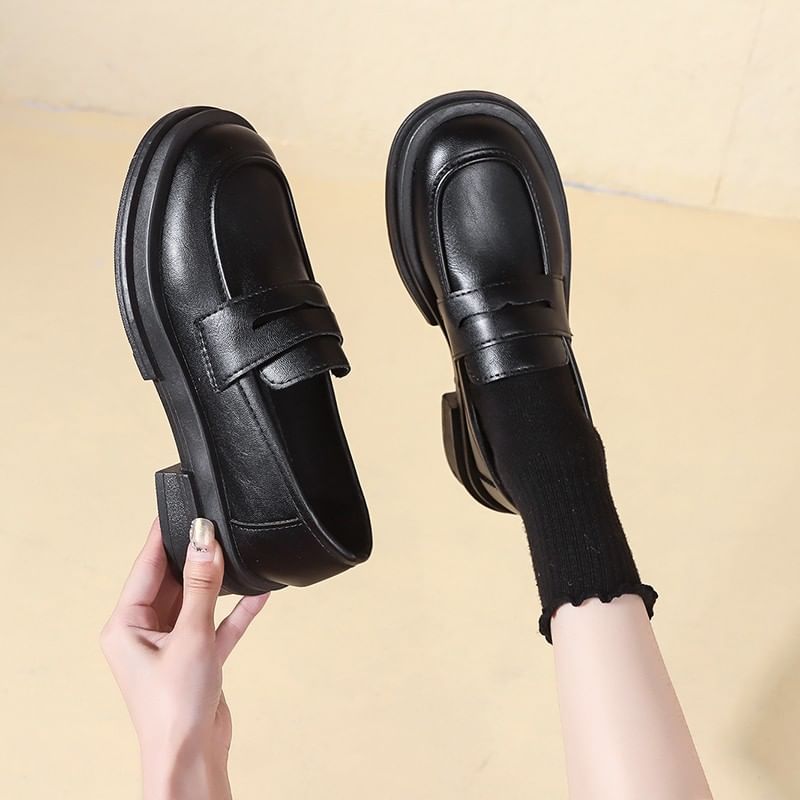 Platform Plain Faux Leather Penny Loafers