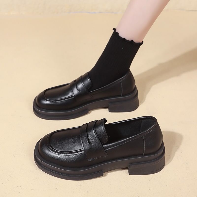 Platform Plain Faux Leather Penny Loafers