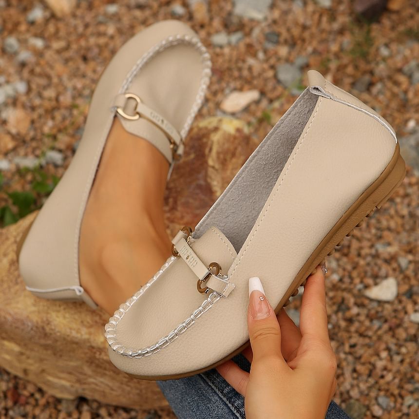 Buckled Leather Plain Slip-Ons Faux