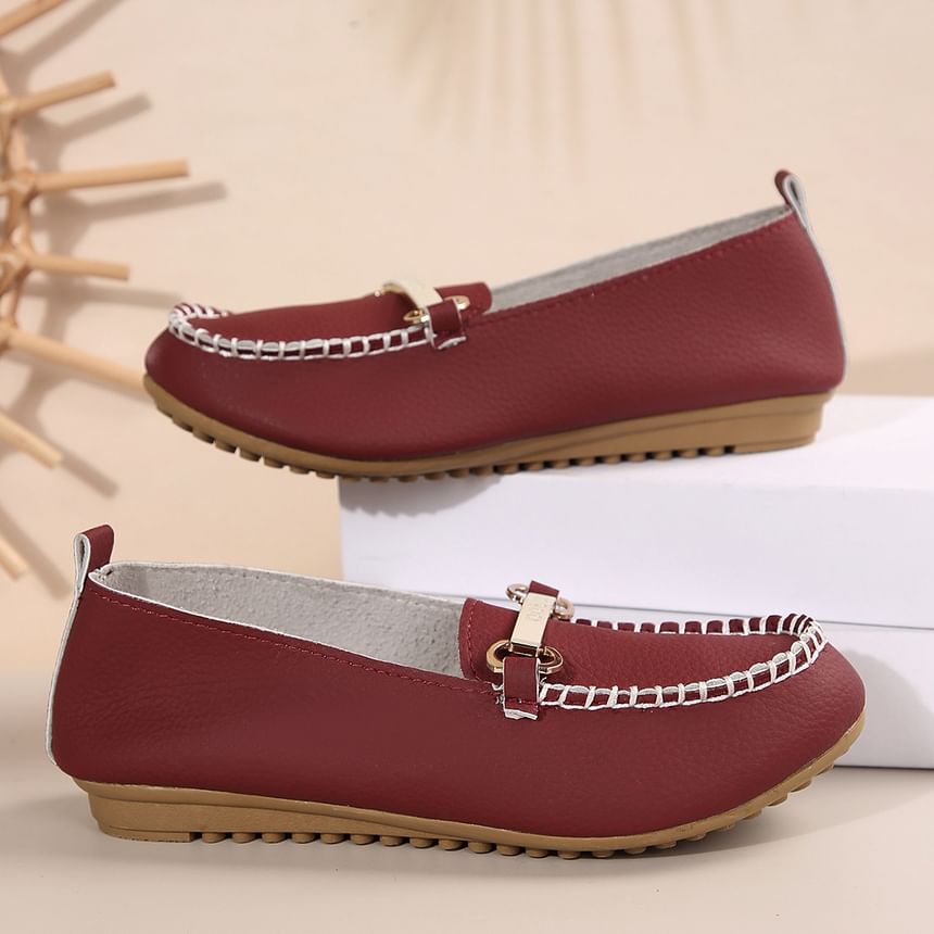 Buckled Leather Plain Slip-Ons Faux