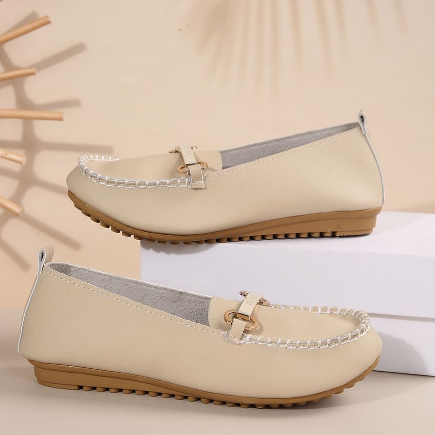 Buckled Leather Plain Slip-Ons Faux