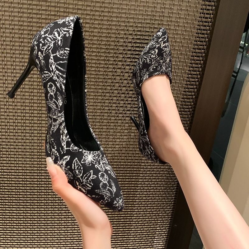Pointed Stiletto Print Pumps Toe Floral