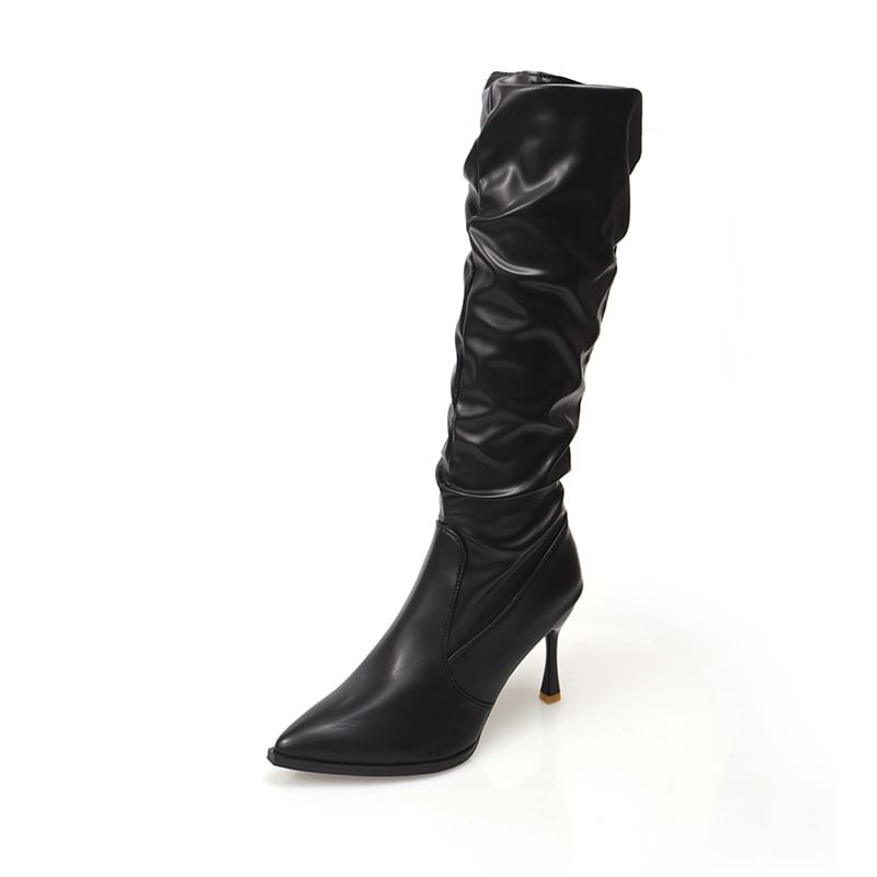 Toe Leather Tall High Plain Faux Boots Pointed Heel