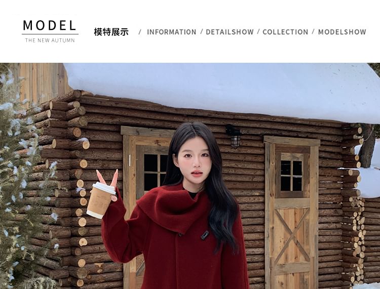 Mock Neck Wrapped Plain Long Coat