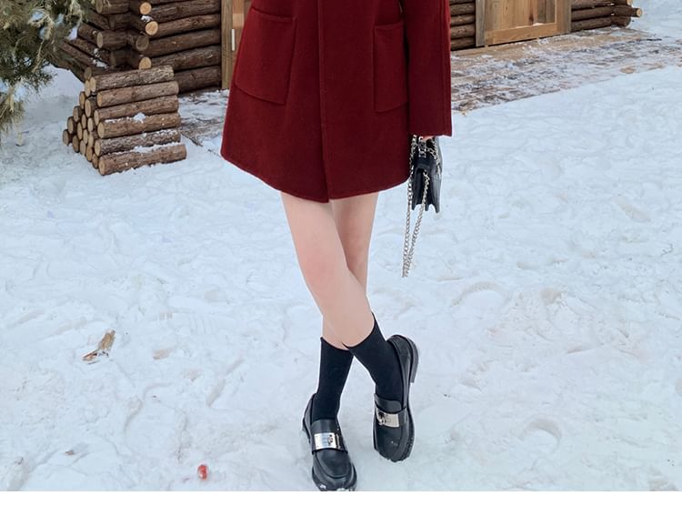 Mock Neck Wrapped Plain Long Coat