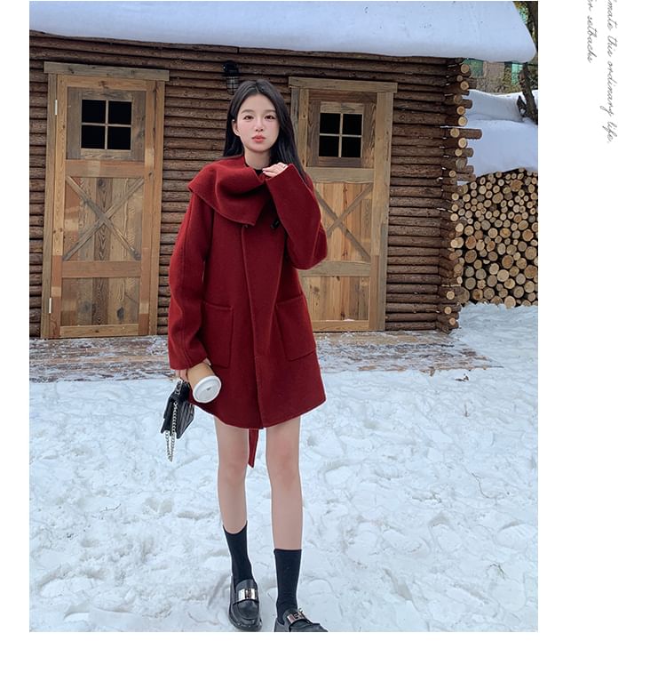 Mock Neck Wrapped Plain Long Coat
